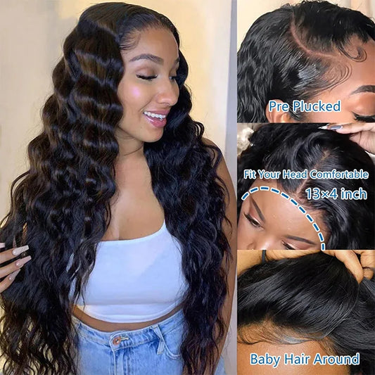 High Density Brazilian human hair Natural deep wave Wig 13x4 Hd Lace Front
