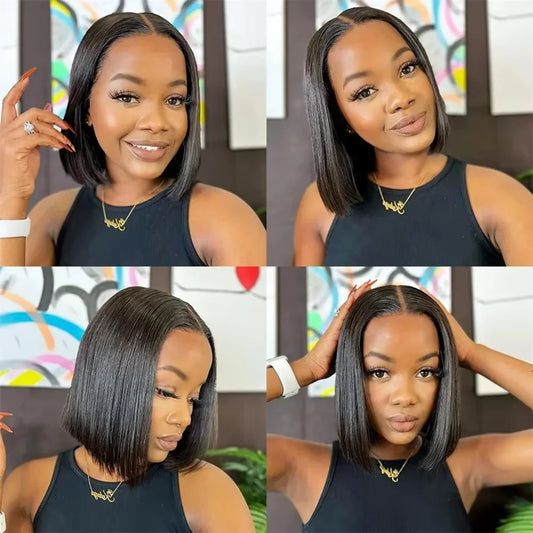 Bob Glueless Wig Human Hair Easy To Wear 4x4 Hd Lace Frontal Wig