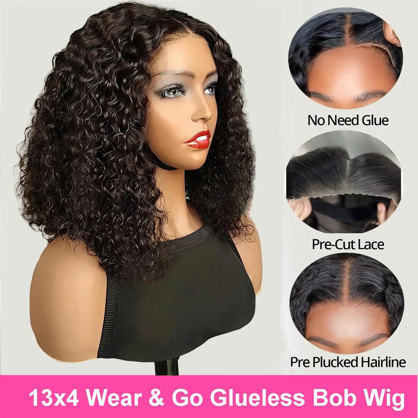Glueless Deep Curly Bob Wigs Human Hair Short Curly Glueless 4x4 13x4 Transparent Lace Bob Wigs For Women