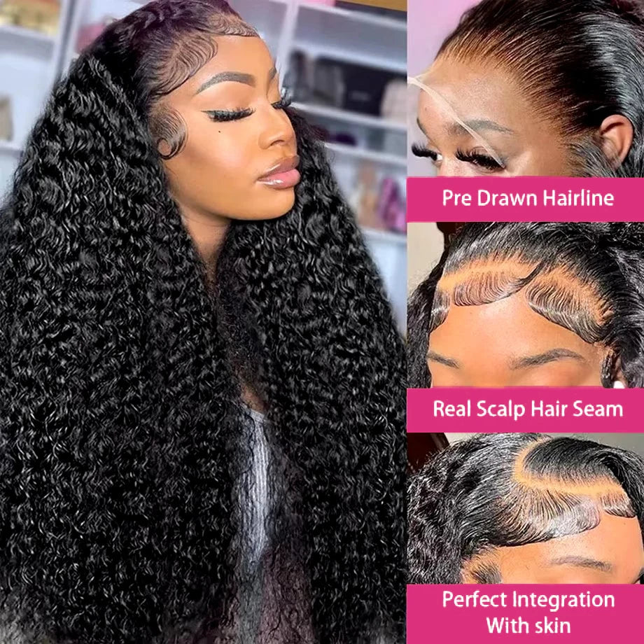 10A Glueless Wigs Human Hair Wigs Ready To Wear Bleached Knots 5x5 Pre Cut HD Transparent Glueless Lace Wigs Kinky Curly Wig100%