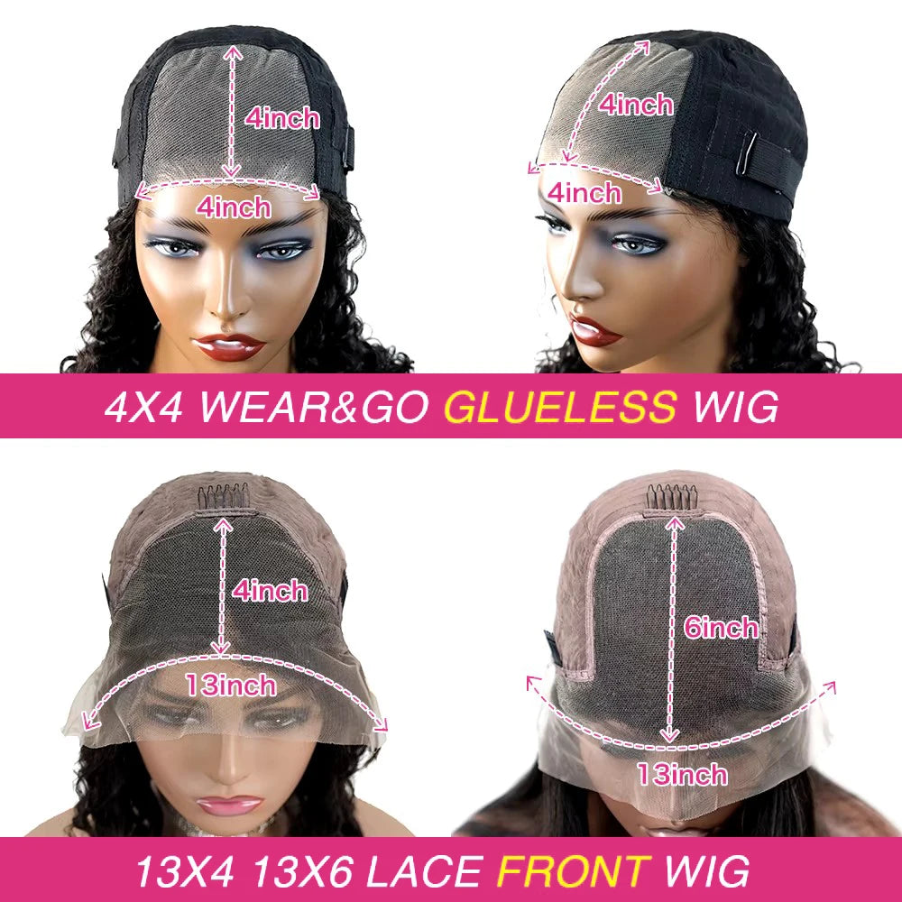 10A Glueless Wigs Human Hair Wigs Ready To Wear Bleached Knots 5x5 Pre Cut HD Transparent Glueless Lace Wigs Kinky Curly Wig100%