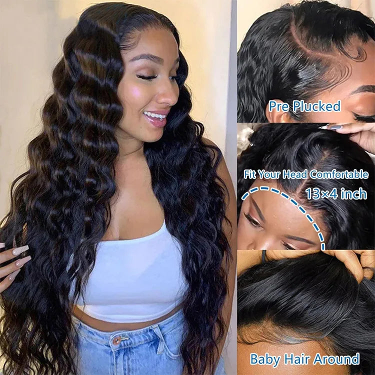 High Density Brazilian human hair Natural deep wave Wig  13x4 Hd Lace Front