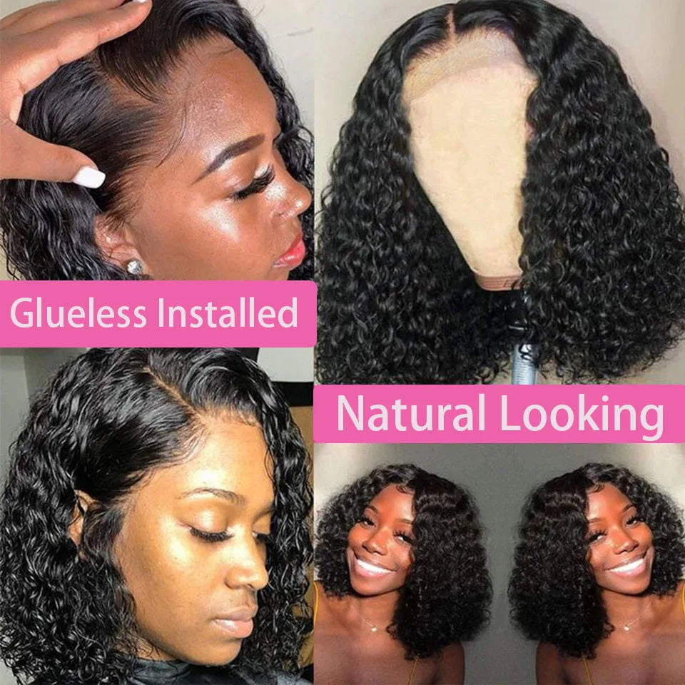 Glueless Deep Curly Bob Wigs Human Hair Short Curly Glueless 4x4 13x4 Transparent Lace Bob Wigs For Women