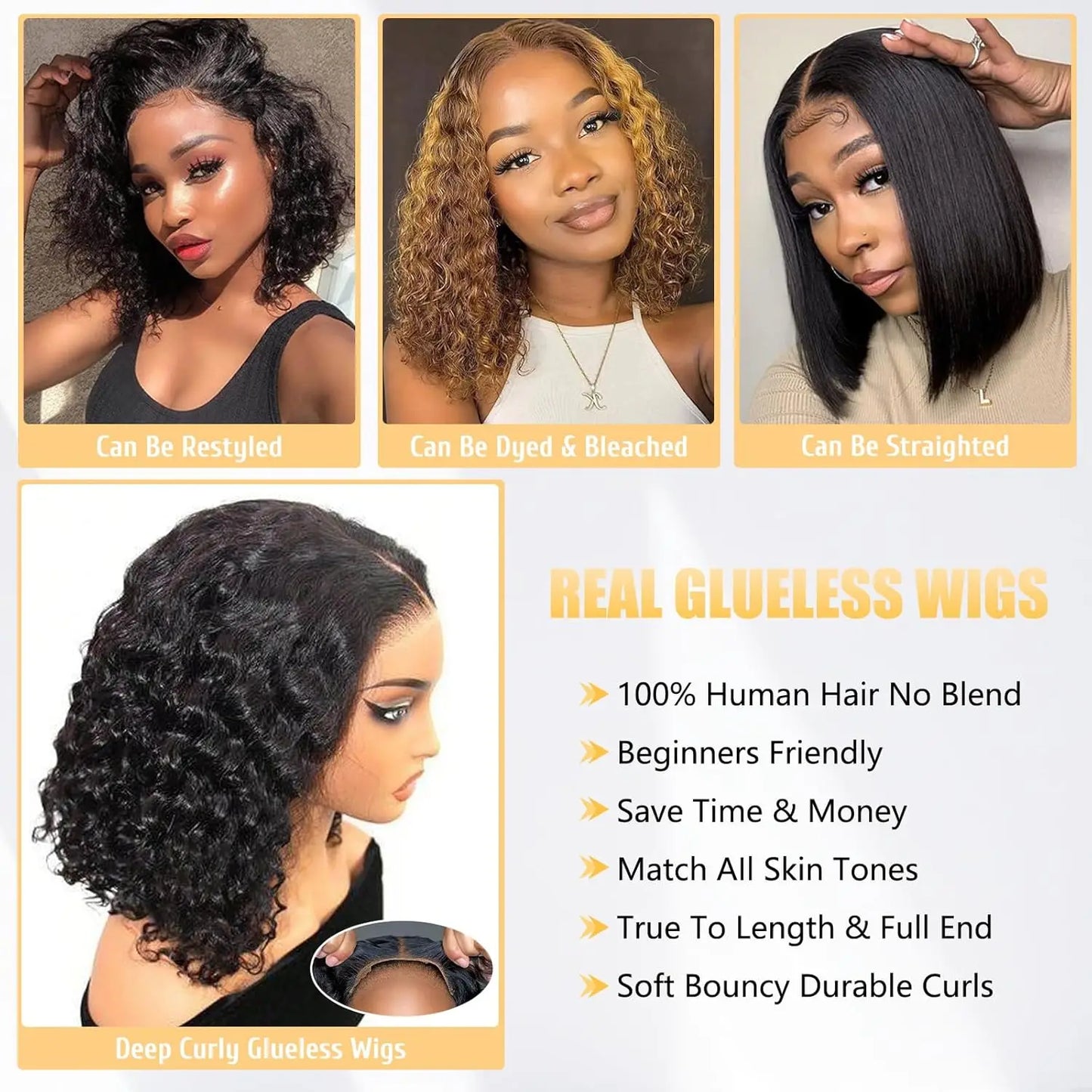 Glueless Deep Curly Bob Wigs Human Hair Short Curly Glueless 4x4 13x4 Transparent Lace Bob Wigs For Women