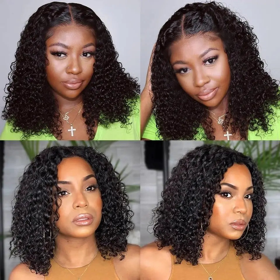 Glueless Deep Curly Bob Wigs Human Hair Short Curly Glueless 4x4 13x4 Transparent Lace Bob Wigs For Women
