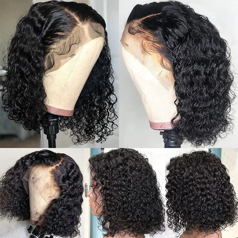 Glueless Deep Curly Bob Wigs Human Hair Short Curly Glueless 4x4 13x4 Transparent Lace Bob Wigs For Women