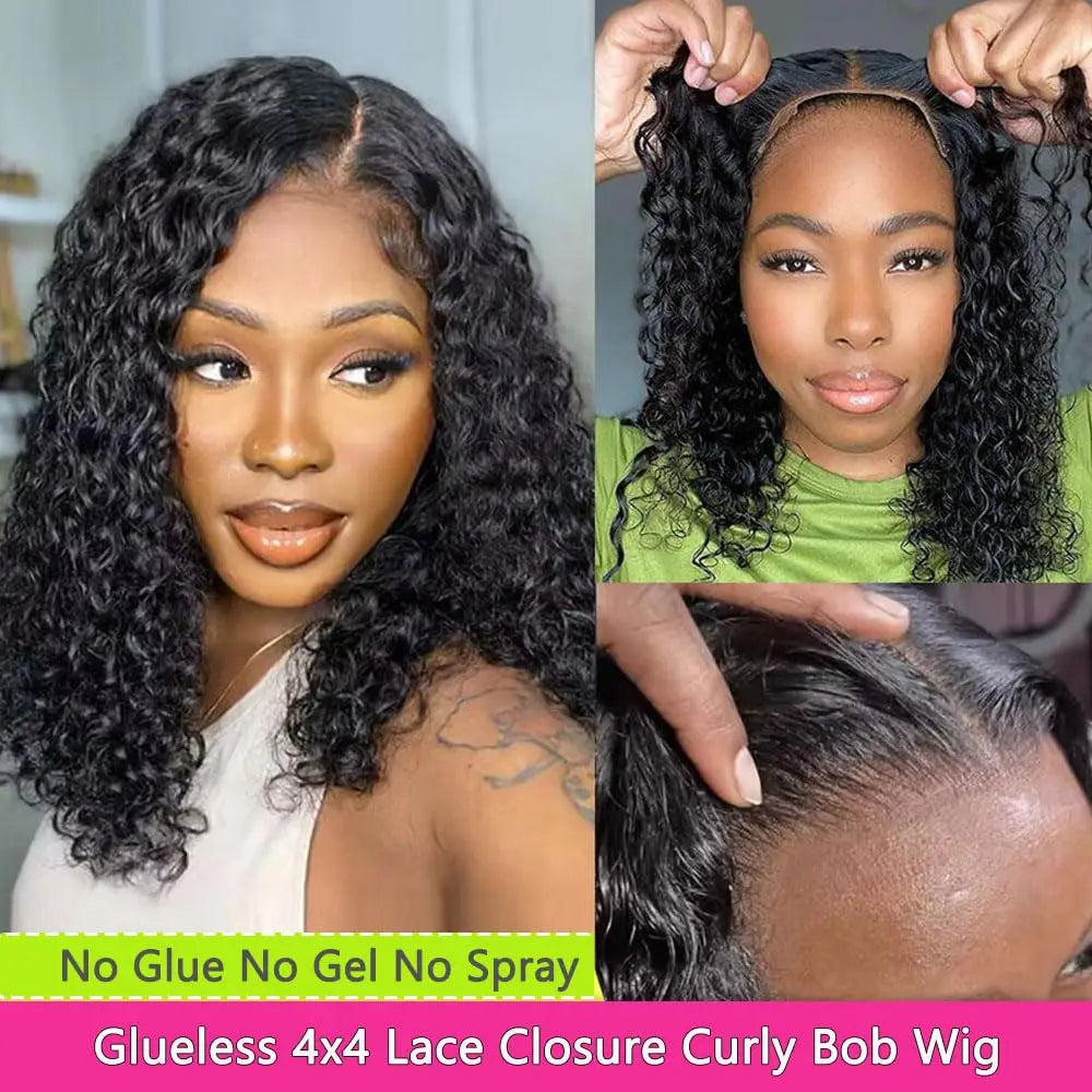 Glueless Deep Curly Bob Wigs Human Hair Short Curly Glueless 4x4 13x4 Transparent Lace Bob Wigs For Women