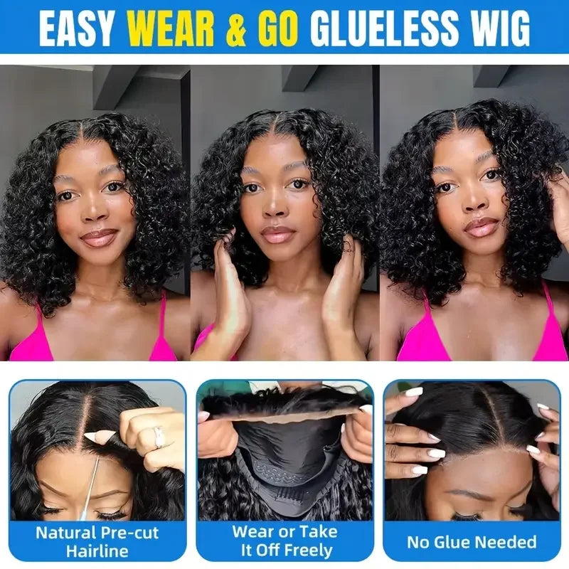 Glueless Deep Curly Bob Wigs Human Hair Short Curly Glueless 4x4 13x4 Transparent Lace Bob Wigs For Women