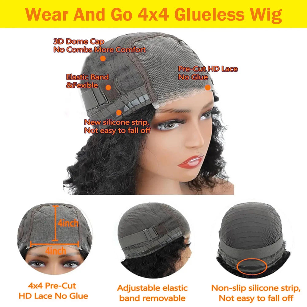 Glueless Deep Curly Bob Wigs Human Hair Short Curly Glueless 4x4 13x4 Transparent Lace Bob Wigs For Women