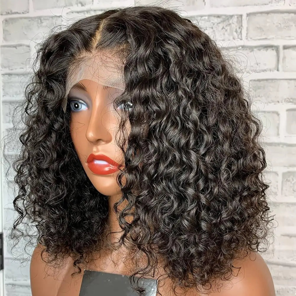 Glueless Deep Curly Bob Wigs Human Hair Short Curly Glueless 4x4 13x4 Transparent Lace Bob Wigs For Women