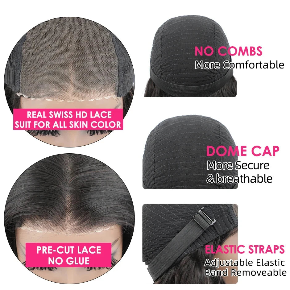 Wear And Go Glueless Wig Body Wave Bob Wig Human Hair Glueless Wig 4x4 Pre-cut Preplucked Lace Closure Wigs for Women