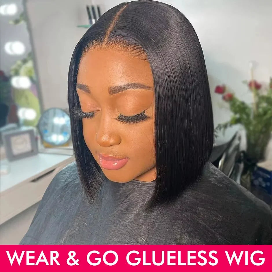 Bob Glueless Wig Human Hair Easy To Wear 4x4 Hd Lace Frontal Wig